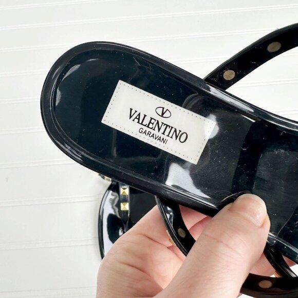 Valentino Garavani Rockstud Black Jelly Sandal Flip Flop Stud Shiny Slide SZ 37 - Picture 3 of 6